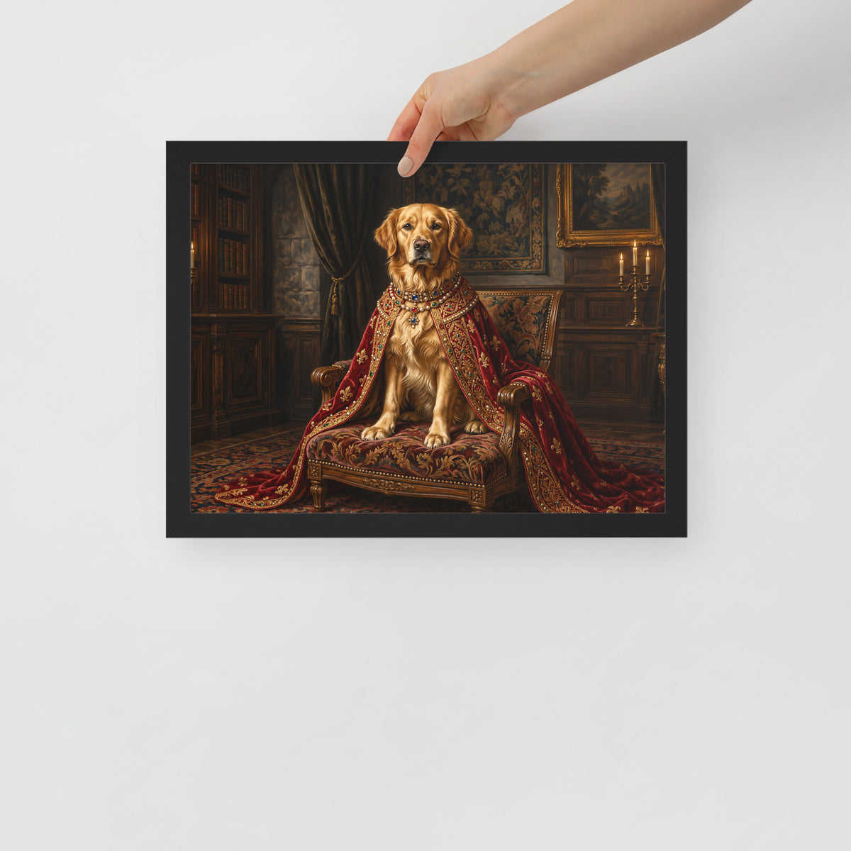 Royal pet portrait of a golden retriever, 12x16 framed print, detail view