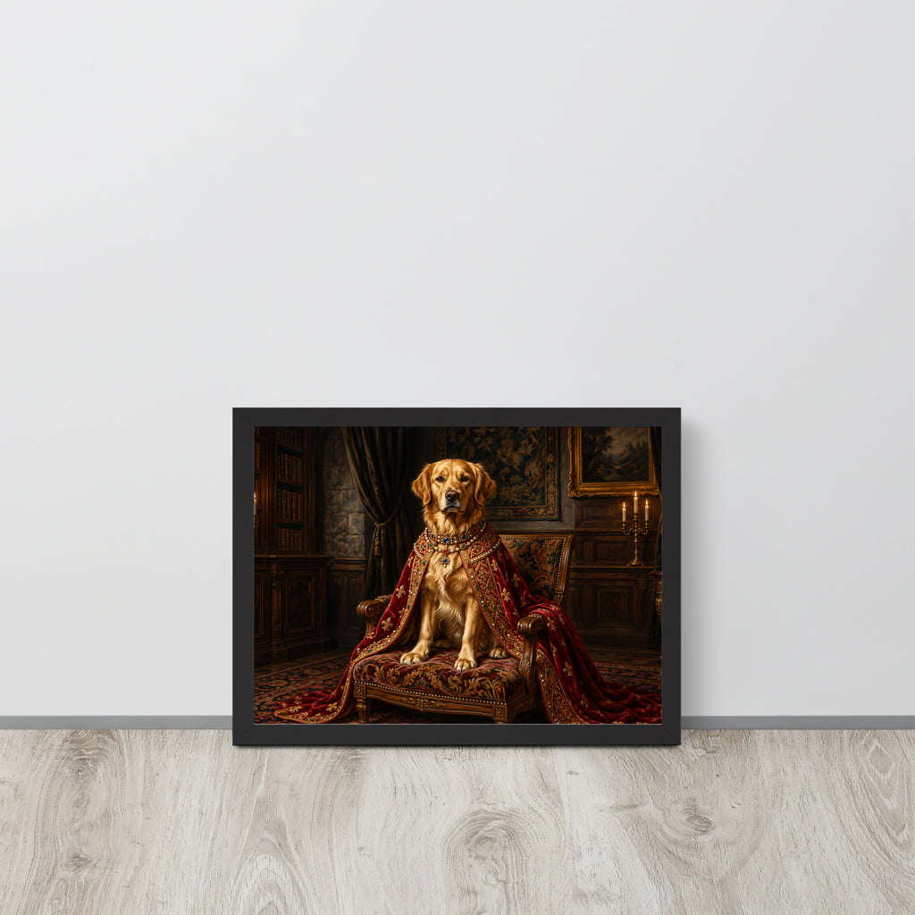 Royal pet portrait of a golden retriever, 12x16 framed print, another view