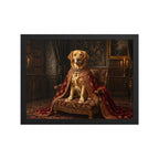 Royal pet portrait of a golden retriever, 12x16 framed print in a black wood frame