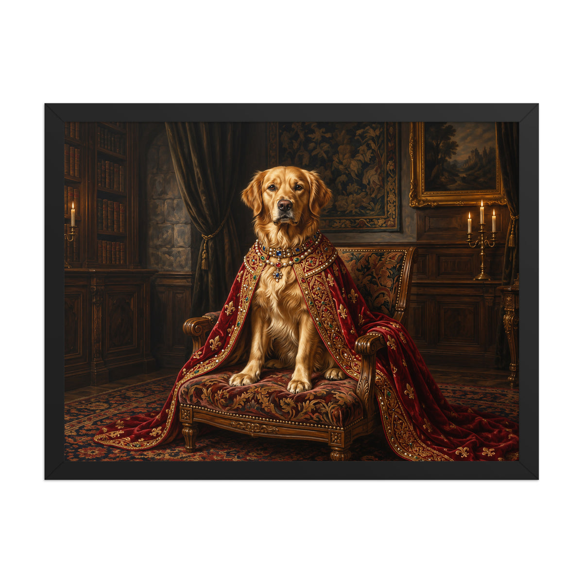 Royal pet portrait of a golden retriever, 18x24 framed print