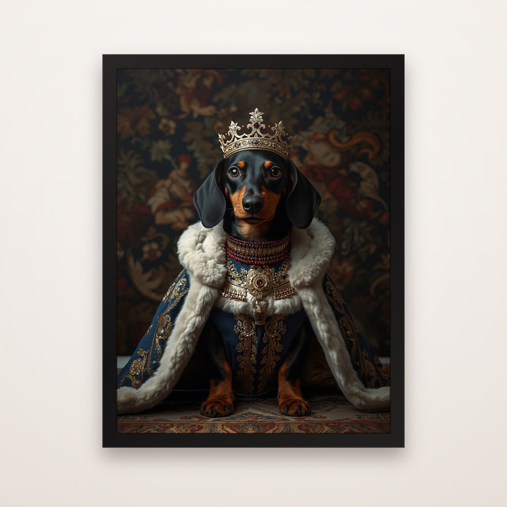 Example royal portrait of a dachshund, framed