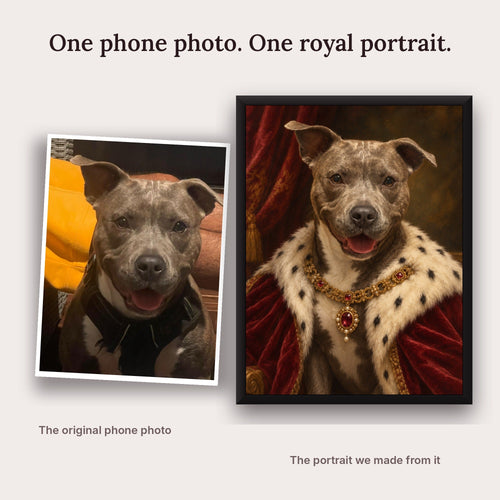 The original phone photo of Tay next to the royal portrait made from it
